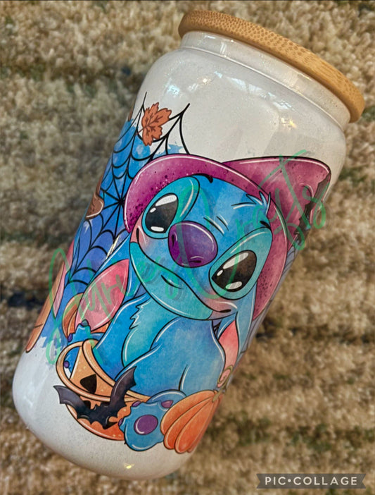 Halloween Blue Alien Glass cup