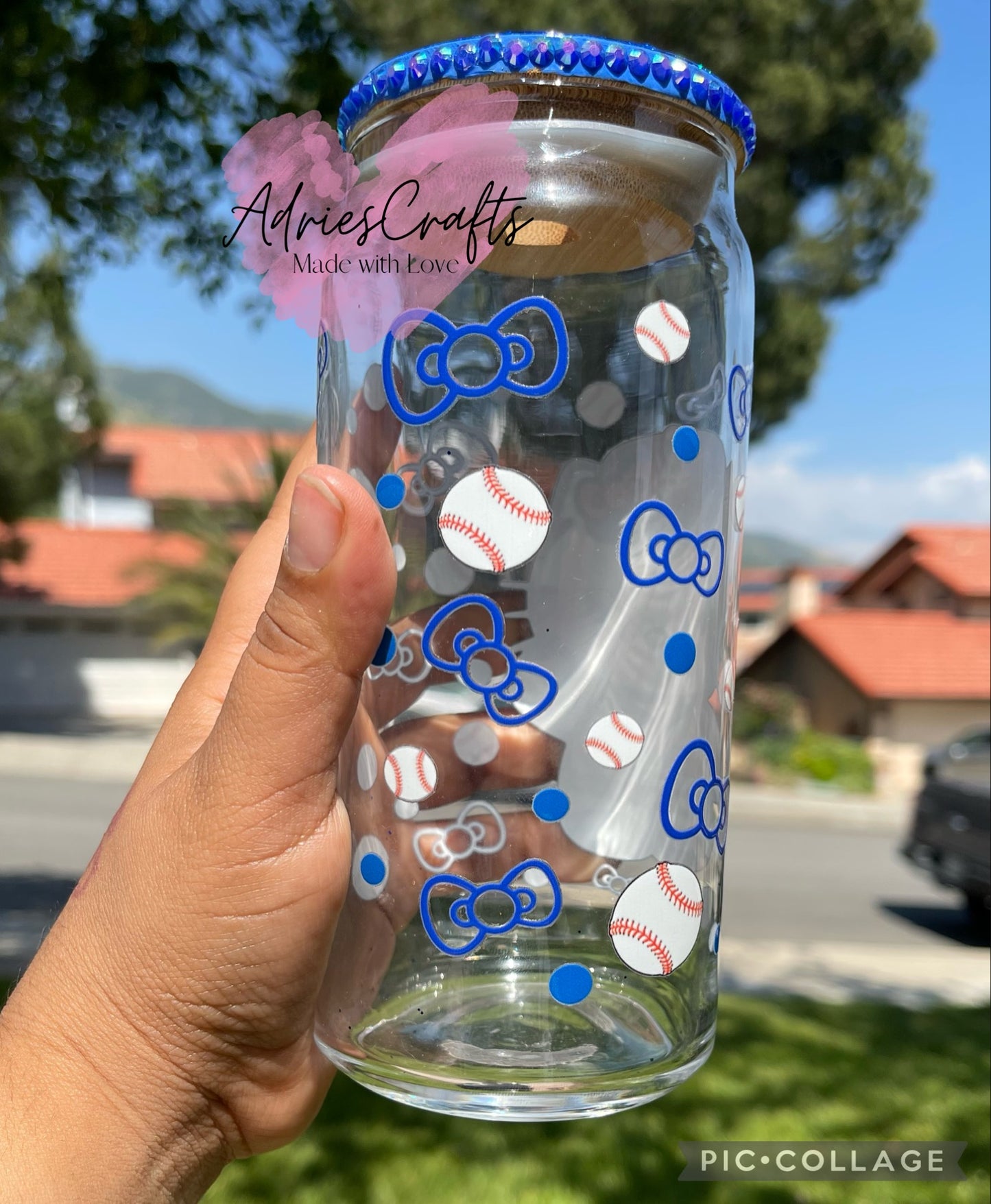 Blue LA Kitty Glass Cup