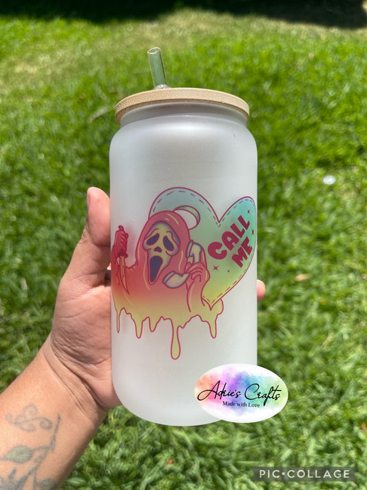 Pastel GhostFace Glass Can
